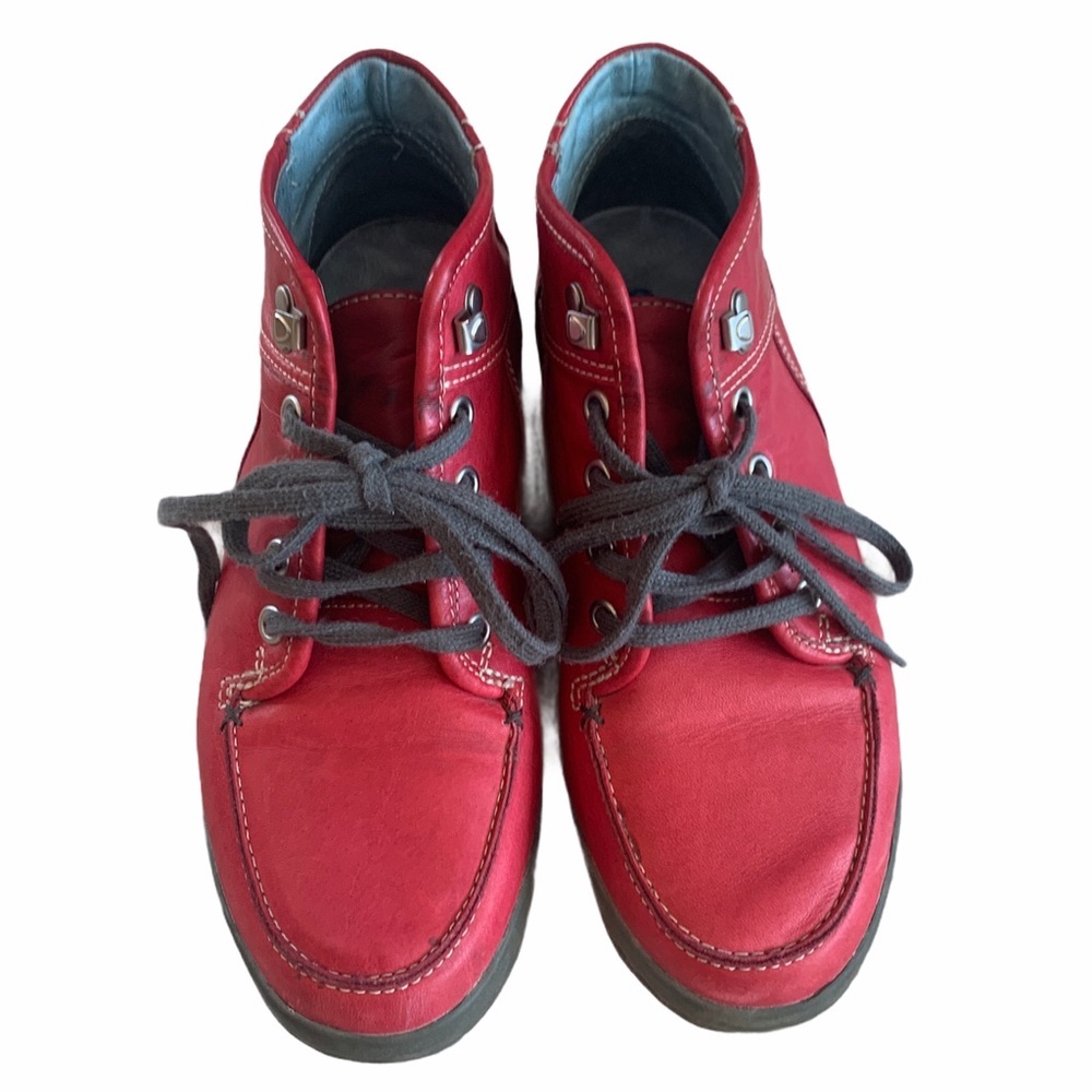 WOLKY Comfort Red Leather Booties Lace Up Size 37